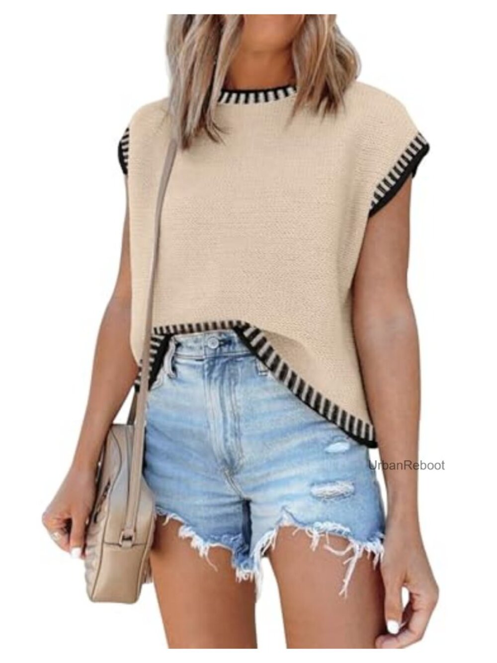Women's Knit Vest Cap Sleeve Sweater Top Tunic Pullover